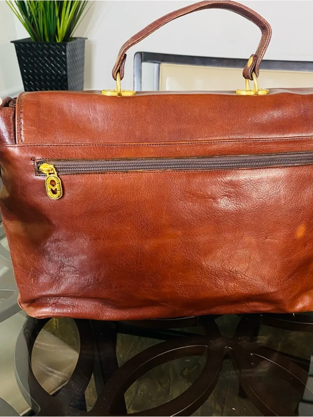 Vintage Marino Orlandi Brown Leather Satchel Bag - Made in Italy - Gold Hardware
